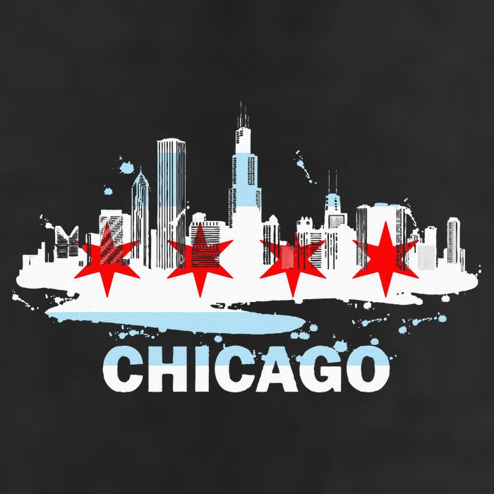 Chicago City Flag Downtown Skyline Chicago Skyline 7 Panel Mesh Trucker Snapback Hat