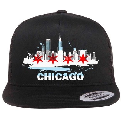 Chicago City Flag Downtown Skyline Chicago Skyline Flatbill Hat
