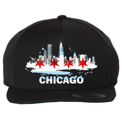 Chicago City Flag Downtown Skyline Chicago Skyline Wool Snapback Cap