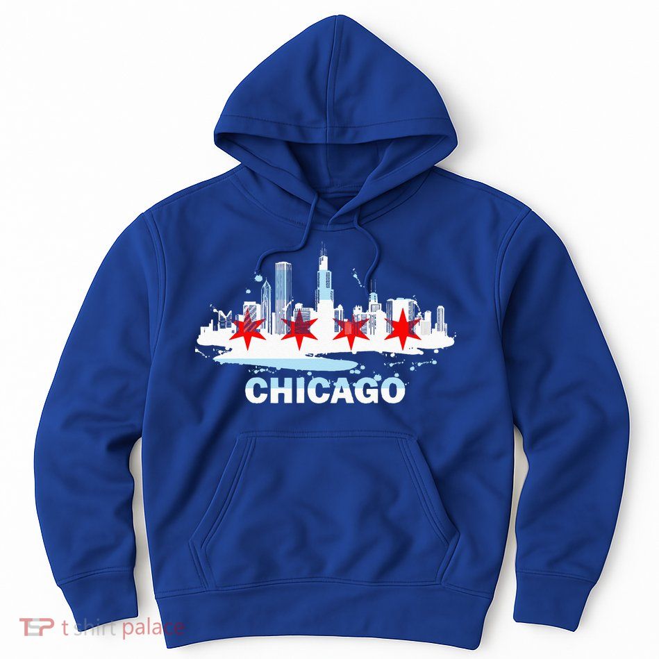 Chicago City Flag Downtown Skyline Chicago Skyline Hoodie
