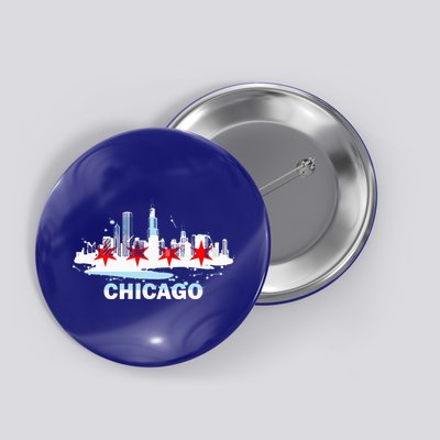 Chicago City Flag Downtown Skyline Chicago Skyline Button