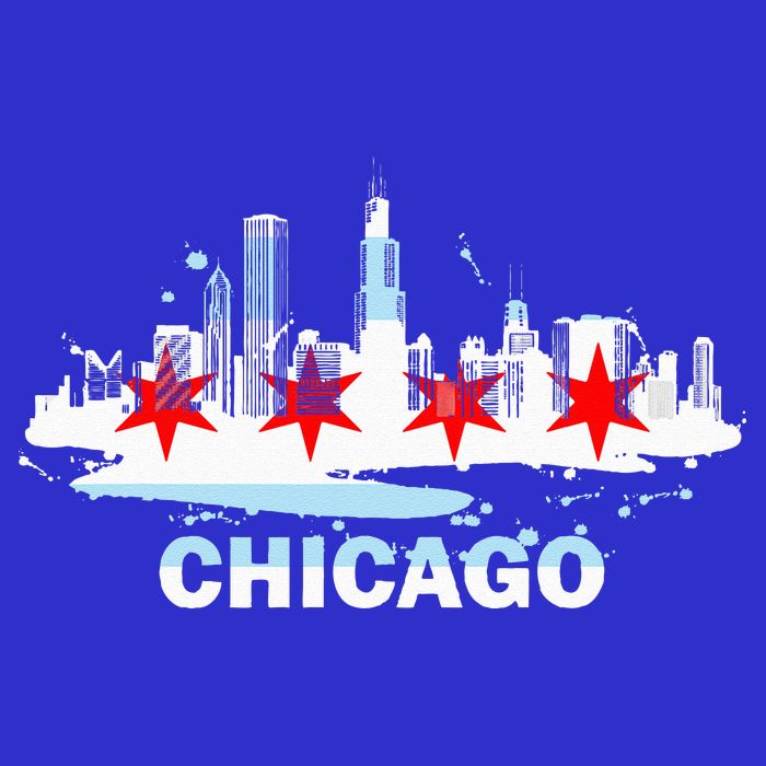 Chicago City Flag Downtown Skyline Chicago Skyline Button