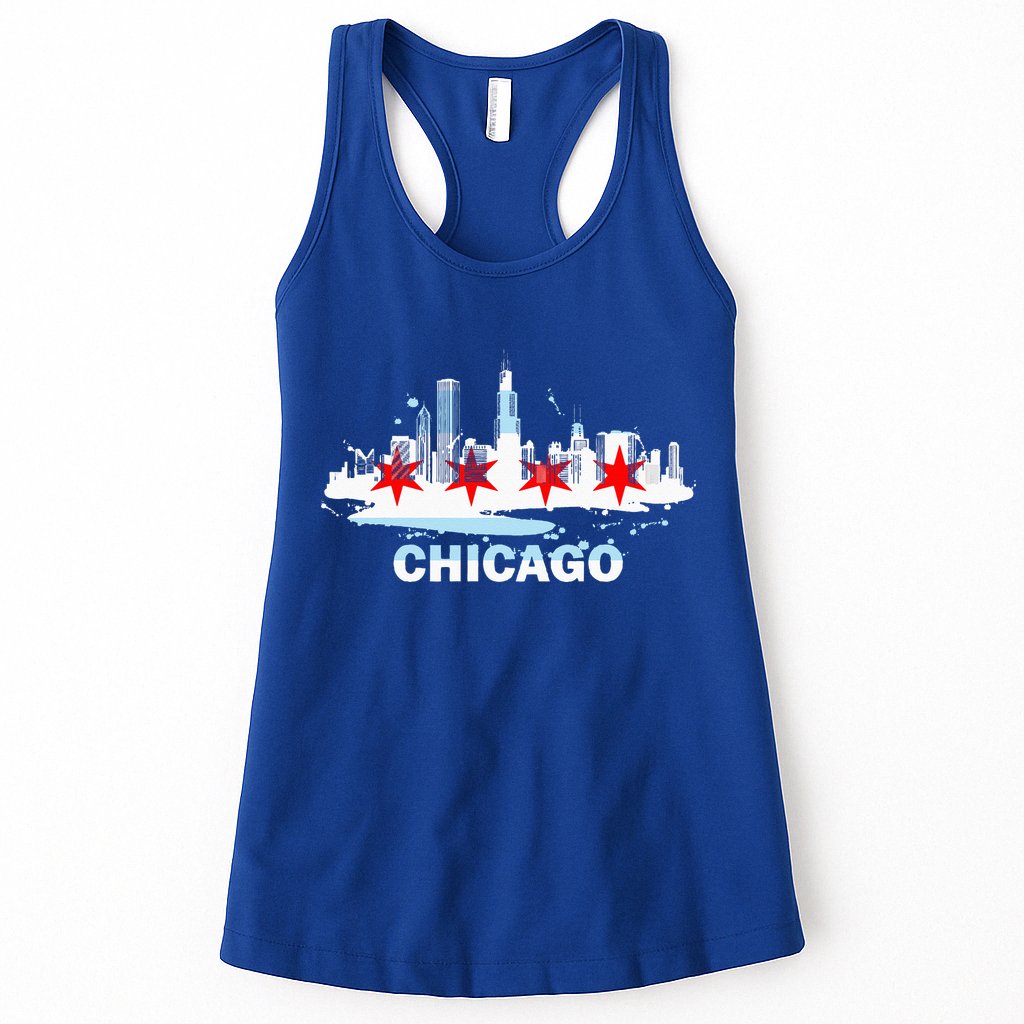 Chicago City Flag Downtown Skyline Chicago Skyline Womens Tank Top