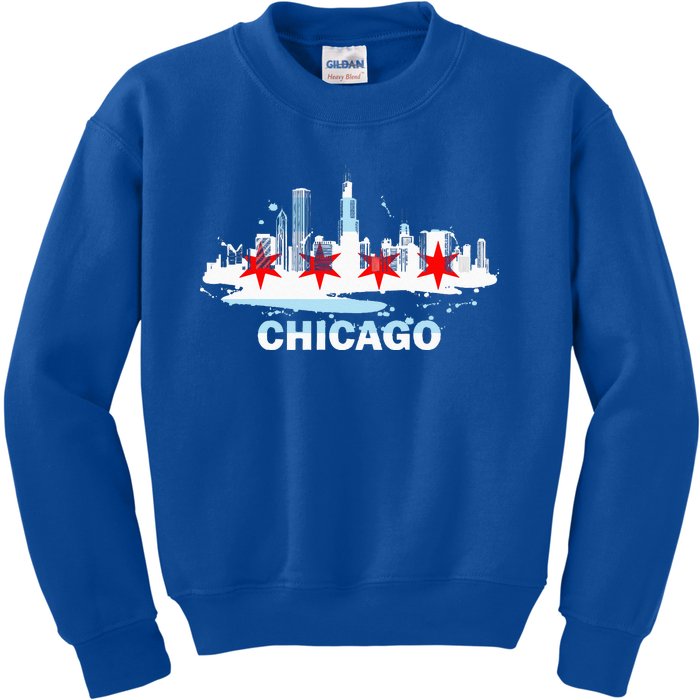 Chicago City Flag Downtown Skyline Chicago Skyline Kids Sweatshirt