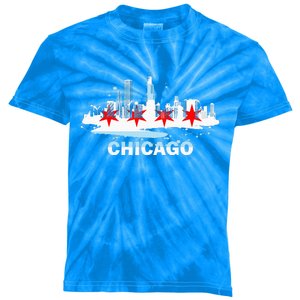 Chicago City Flag Downtown Skyline Chicago Skyline Kids Tie-Dye T-Shirt