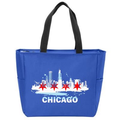 Chicago City Flag Downtown Skyline Chicago Skyline Zip Tote Bag