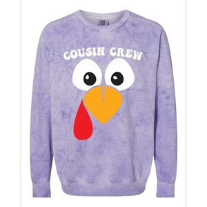 Cousin Crew Funny Turkey Retro Groovy Thanksgiving Family Gift Colorblast Crewneck Sweatshirt