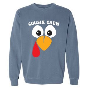 Cousin Crew Funny Turkey Retro Groovy Thanksgiving Family Gift Garment-Dyed Sweatshirt