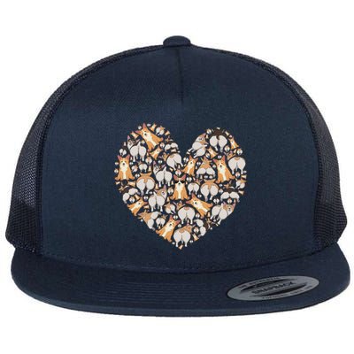 Cute Corgis Funny Dog Mom Corgi Lover Heart Valentines Day Gift Flat Bill Trucker Hat