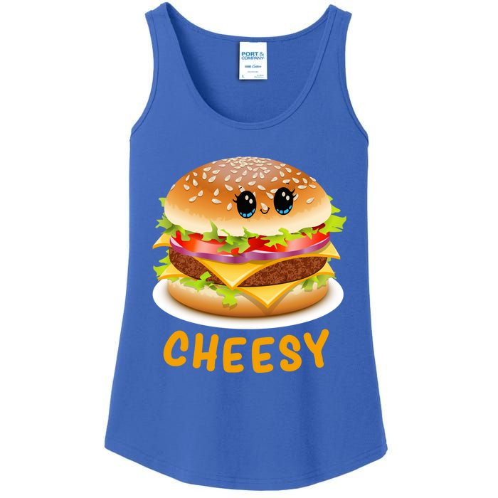 Cheesy Cute Funny Cheese Burger Food Pun Tee Gift Ladies Essential Tank