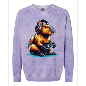 Capybara Cute Funny Capybara Rodent & Video Games Lover Colorblast Crewneck Sweatshirt