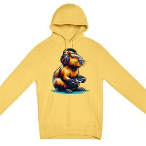 Capybara Cute Funny Capybara Rodent & Video Games Lover Premium Pullover Hoodie