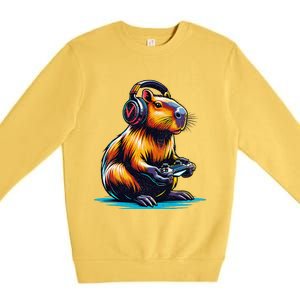 Capybara Cute Funny Capybara Rodent & Video Games Lover Premium Crewneck Sweatshirt