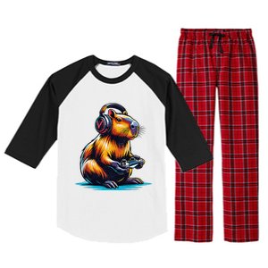 Capybara Cute Funny Capybara Rodent & Video Games Lover Raglan Sleeve Pajama Set