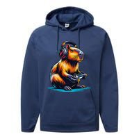 Capybara Cute Funny Capybara Rodent & Video Games Lover Performance Fleece Hoodie