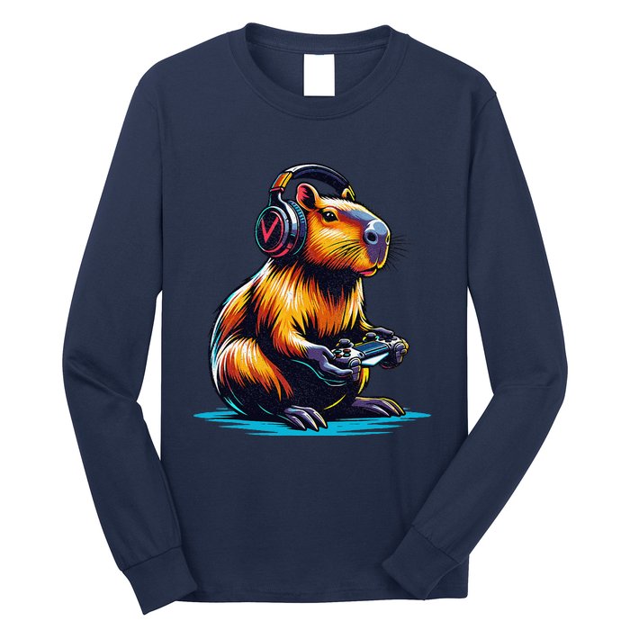 Capybara Cute Funny Capybara Rodent & Video Games Lover Long Sleeve Shirt