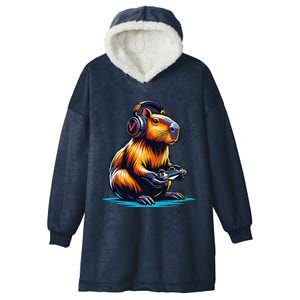 Capybara Cute Funny Capybara Rodent & Video Games Lover Hooded Wearable Blanket