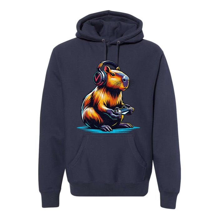 Capybara Cute Funny Capybara Rodent & Video Games Lover Premium Hoodie