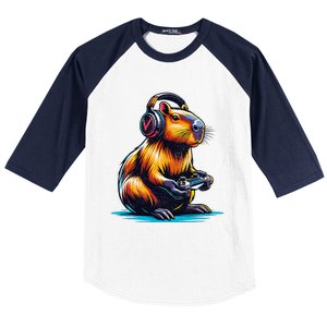 Capybara Cute Funny Capybara Rodent & Video Games Lover Baseball Sleeve Shirt