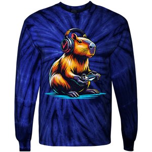 Capybara Cute Funny Capybara Rodent & Video Games Lover Tie-Dye Long Sleeve Shirt