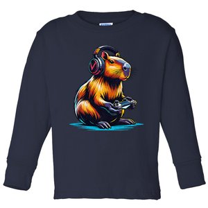 Capybara Cute Funny Capybara Rodent & Video Games Lover Toddler Long Sleeve Shirt