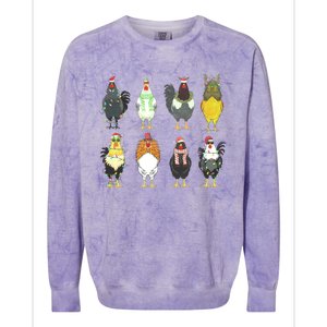 Chickens Christmas Farm Animal Christmas Funny Chicken Xmas Lights Colorblast Crewneck Sweatshirt