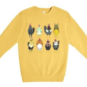 Chickens Christmas Farm Animal Christmas Funny Chicken Xmas Lights Premium Crewneck Sweatshirt