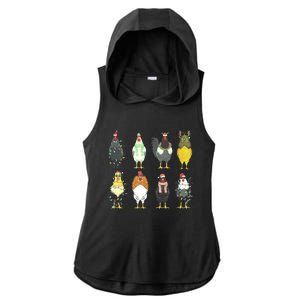 Chickens Christmas Farm Animal Christmas Funny Chicken Xmas Lights Ladies PosiCharge Tri-Blend Wicking Draft Hoodie Tank