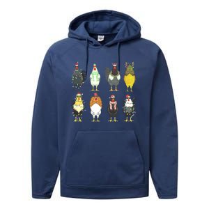 Chickens Christmas Farm Animal Christmas Funny Chicken Xmas Lights Performance Fleece Hoodie