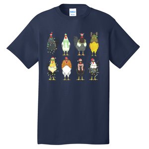 Chickens Christmas Farm Animal Christmas Funny Chicken Xmas Lights Tall T-Shirt