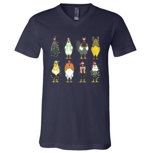 Chickens Christmas Farm Animal Christmas Funny Chicken Xmas Lights V-Neck T-Shirt