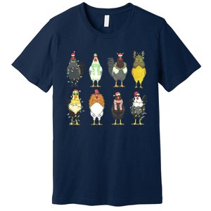 Chickens Christmas Farm Animal Christmas Funny Chicken Xmas Lights Premium T-Shirt