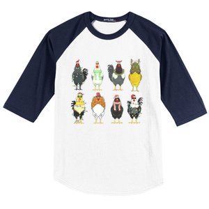 Chickens Christmas Farm Animal Christmas Funny Chicken Xmas Lights Baseball Sleeve Shirt