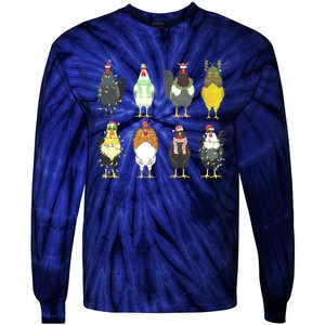 Chickens Christmas Farm Animal Christmas Funny Chicken Xmas Lights Tie-Dye Long Sleeve Shirt