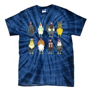 Chickens Christmas Farm Animal Christmas Funny Chicken Xmas Lights Tie-Dye T-Shirt