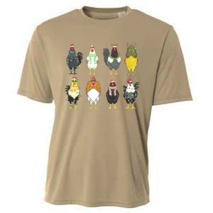 Chickens Christmas Farm Animal Christmas Funny Chicken Xmas Lights Cooling Performance Crew T-Shirt