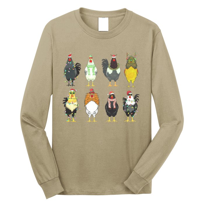 Chickens Christmas Farm Animal Christmas Funny Chicken Xmas Lights Long Sleeve Shirt