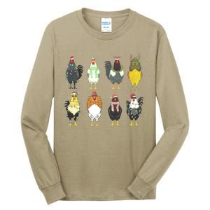 Chickens Christmas Farm Animal Christmas Funny Chicken Xmas Lights Tall Long Sleeve T-Shirt