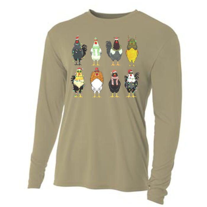 Chickens Christmas Farm Animal Christmas Funny Chicken Xmas Lights Cooling Performance Long Sleeve Crew