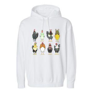 Chickens Christmas Farm Animal Christmas Funny Chicken Xmas Lights Garment-Dyed Fleece Hoodie