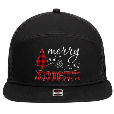 Christmas Cute For Red Plaid Merry And Bright Letter 7 Panel Mesh Trucker Snapback Hat