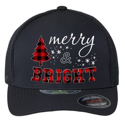 Christmas Cute For Red Plaid Merry And Bright Letter Flexfit Unipanel Trucker Cap