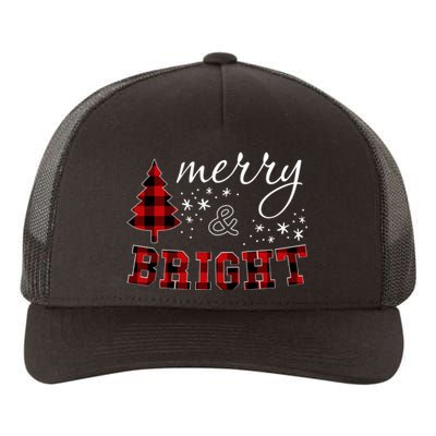 Christmas Cute For Red Plaid Merry And Bright Letter Yupoong Adult 5-Panel Trucker Hat