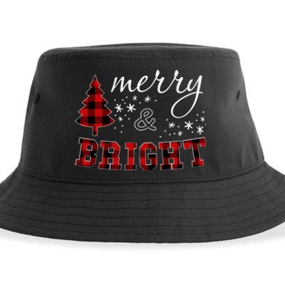 Christmas Cute For Red Plaid Merry And Bright Letter Sustainable Bucket Hat