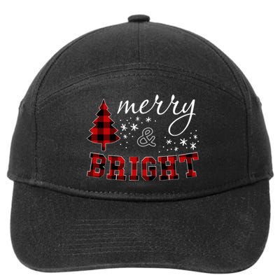 Christmas Cute For Red Plaid Merry And Bright Letter 7-Panel Snapback Hat