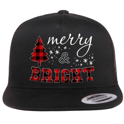 Christmas Cute For Red Plaid Merry And Bright Letter Flat Bill Trucker Hat