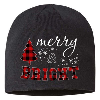 Christmas Cute For Red Plaid Merry And Bright Letter Sustainable Beanie