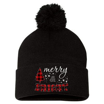 Christmas Cute For Red Plaid Merry And Bright Letter Pom Pom 12in Knit Beanie