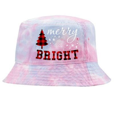 Christmas Cute For Red Plaid Merry And Bright Letter Tie-Dyed Bucket Hat