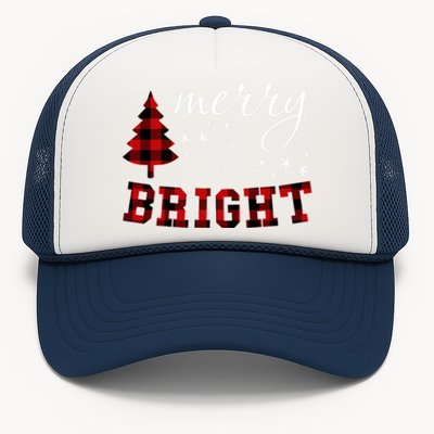 Christmas Cute For Red Plaid Merry And Bright Letter Trucker Hat